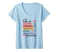 Women's She is Loved, Strong, Worthy, Brave, Beautiful - Grandma V-Neck T-Shirt
