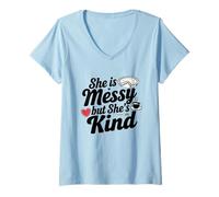 Womens She is Messy But She's Kind Musical Waitress Pies Baking V-Neck T-Shirt