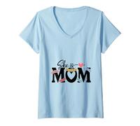 Women's She is Mom Loved Beautiful Worthy Strong Brave V-Neck T-Shirt