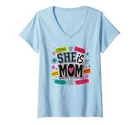 Women's She is Mom Strong Loved Beautiful Affirmation V-Neck T-Shirt
