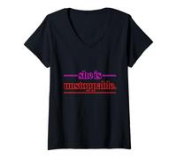 Women's She is Unstoppable Simple Quote Women´s Day V-Neck T-Shirt
