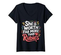 Womens She is Worth Far More Than Rubies Christian Women - V-Neck T-Shirt