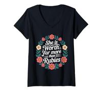 Womens She is Worth Far More Than Rubies Christian Women - V-Neck T-Shirt