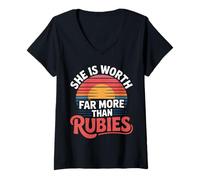 Womens She is Worth Far More Than Rubies Christian Women - V-Neck T-Shirt