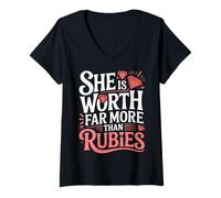 Womens She is Worth Far More Than Rubies Christian Women - V-Neck T-Shirt