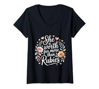 Womens She is Worth Far More Than Rubies Christian Women |- V-Neck T-Shirt