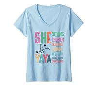 Women's She is Yaya Strong Chosen Beautiful Christian V-Neck T-Shirt