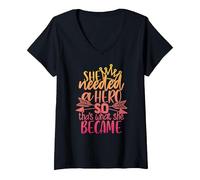 Women's She Needed a Hero so That's What she Became V-Neck T-Shirt, Black, Large