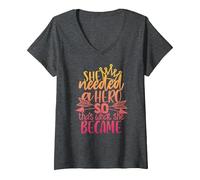 Women's She Needed a Hero so That's What she Became V-Neck T-Shirt, Dark Heather Grey, XX-Large