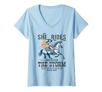 Womens She Rides Through The Storm Psalm 46:5 Verse V-Neck T-Shirt