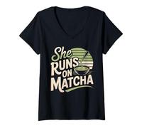 Women's She Runs On Matcha V-Neck T-Shirt