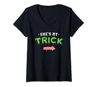 Womens She’s My Trick - Matching Halloween Shirts for Couples V-Neck T-Shirt