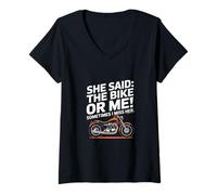 Womens She said: or bike or me! V-Neck T-Shirt