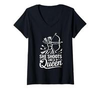 Womens She Shoots Like A Queen Archery Design V-Neck T-Shirt