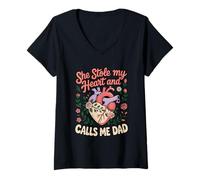 Women's She Stole My Heart and Calls Me Dad V-Neck T-Shirt