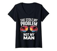 Womens She Stole My Problem Not My Man Funny Women’s Sassy Attitude V-Neck T-Shirt