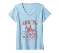 Womens She Will Run and Not Be Weary V-Neck T-Shirt