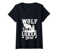 Womens She-Wolf WOLF LOVER GIRL Wolf Spirit Funny Wolves V-Neck T-Shirt