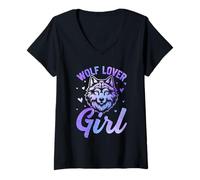 Womens She-Wolf WOLF LOVER GIRL Wolf Spirit Funny Wolves V-Neck T-Shirt