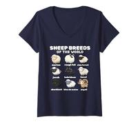 Womens Sheep Breeds of The World Sheep Whisperer Herder Farmer V-Neck T-Shirt