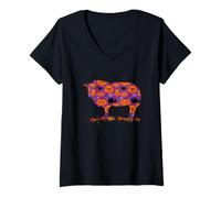 Womens Sheep Farmer Halloween Party Jack O Latern Pumpkin Pattern V-Neck T-Shirt