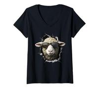 Women's Sheep Lover Lamb Portrait Shepherd Farmer V-Neck T-Shirt