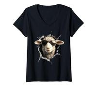 Women's Sheep Lover Lamb Portrait Shepherd Farmer V-Neck T-Shirt