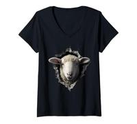 Women's Sheep Lover Lamb Portrait Shepherd Farmer V-Neck T-Shirt