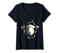 Women's Sheep Lover Lamb Portrait Shepherd Farmer V-Neck T-Shirt