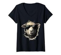 Women's Sheep Lover Lamb Portrait Shepherd Farmer V-Neck T-Shirt