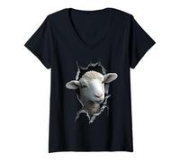 Women's Sheep Lover Lamb Portrait Shepherd Farmer V-Neck T-Shirt