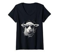 Women's Sheep Lover Lamb with Sunglasses Portrait Shepherd Farmer V-Neck T-Shirt