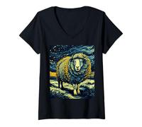 Womens Sheep Lovers, Farm Life, Van Gogh Starry Night, Homesteading V-Neck T-Shirt