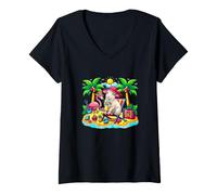 Women's Sheep Relaxing On Beach Funny Summer Vacation Hawaiian V-Neck T-Shirt