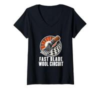 Women's Sheep Shearing Competition Badge Rural Racing Stripe Design V-Neck T-Shirt