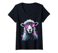 Women's Sheep Sunglasses V-Neck T-Shirt