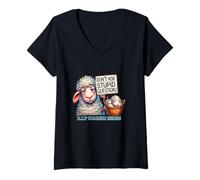 Womens Sheep with Sarcastic Quote - Don't Ask Stupid Question V-Neck T-Shirt