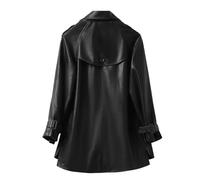 Women's Sheepskin Jacket Coats Loose Double-Breasted Pockets Split Leather Jacket Outerwear
