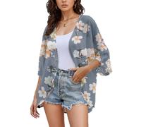 Womens Sheer Chiffon Kimono Jacket Open Front Loose Fit Bohemian Style Cardigan Sweater Shawl Cape Grey M