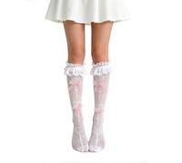 Womens Sheer Knee High Socks Girls Mesh Nylon Lace Fishnet Stocking Lolita Crystal See Through Costume Tights
