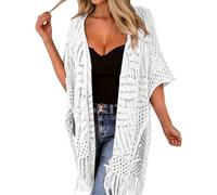 Womens Sheer Knit Cardigan Oversized Open Front Outwear Lightweight Hollow Out Crochet Tassel Sweater Summer Boho Beach Cover Up For Outdoor Holidays And Sun