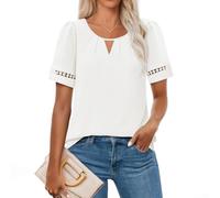 Women's Sheer Lace Blouse with Pleated Round Neck, Solid | Color Chiffon for top, Textured Vertical Stripe, Lightweight Breathable Shirt for Summer