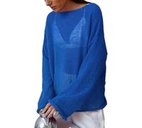 Women's Sheer Mesh Knit Jumpers Lightweight See-Through Oversized Sweater Casual Long Sleeve Hollow Pullover Top(Royal Blue,M)