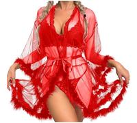 Women's Sheer Mesh Lingerie Sets 3 Piece Sexy Lace Bra Panty Nightgown Set with Adjustable Straps Ladies Bralette Strappy Underwear Outfits Babydoll Nightwear Bikini Crochet Pajamas for Valentines