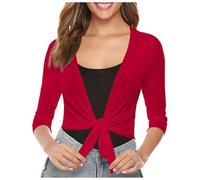 Women's Sheer Mesh Tie-Front Shrug Cardigan, 3/4 Sleeve Lightweight Knit Cropped Shrug, Solid Color Airy Sun Protection Cover Up for Beach, Casual & Bridal