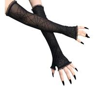 Women's Sheer Spider Web Gloves,Halloween Spider Web Lace Fingerless Gloves,Long Gloves for Cosplay Goth Costume