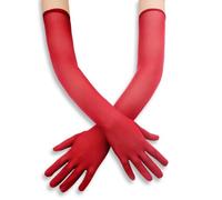 Women's Sheer Thin Transparent Long Polyester Gloves for Christmas Parties, Performances & Holiday Events - 55 cm Stretch Fit, Elegant Net Yarn De(Rose RED)