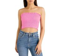 Women's Sheering Smocked Strapless Bandeau Crop Top Shirred Off Shoulder Flared Boob Tube Bra Style Chirred Summer Fit & Ruffle Design (UK, Numeric, 16, 24, Plus, Regular, Baby Pink)