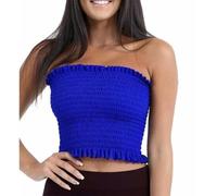 Women's Sheering Smocked Strapless Bandeau Crop Top Shirred Off Shoulder Flared Boob Tube Bra Style Chirred Summer Fit & Ruffle Design (UK, Numeric, 8, 14, Regular, Regular, Royal Blue)