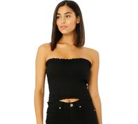 Women's Sheering Smocked Strapless Bandeau Crop Top_ Shirred Off Shoulder Flared Boob Tube Bra Style Chirred Summer Fit & Ruffle Design (UK, Alpha, One Size, Regular, Regular, Black)